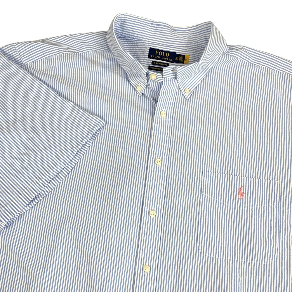 Polo Ralph Lauren 3XB Mens Short Sleeve Shirt Seersucker Stripe Untucked Fit Big